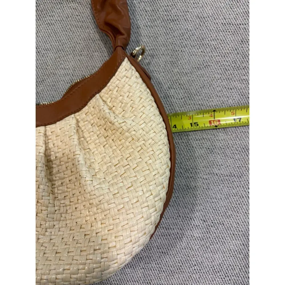 Valentino Fiore woven straw & cognac leather hobo bag